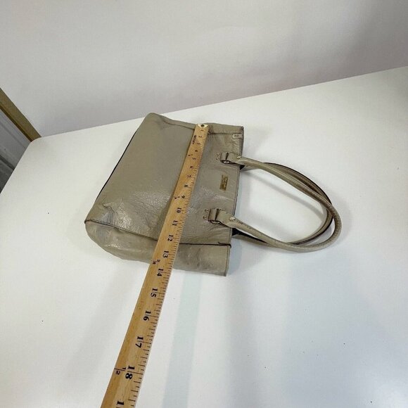 Kate Spade NY Womens Leather Ostrich Tote Bag Gray L Polka Dot Liner Zip Pocket - Picture 8 of 11